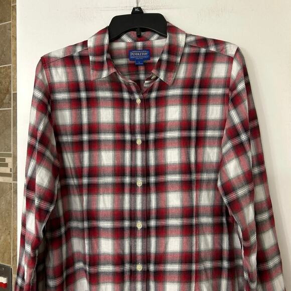 Pendleton 100% Cotton Red & Black Plaid Button Down Long Sleeve Shirt Size Large - Picture 3 of 8
